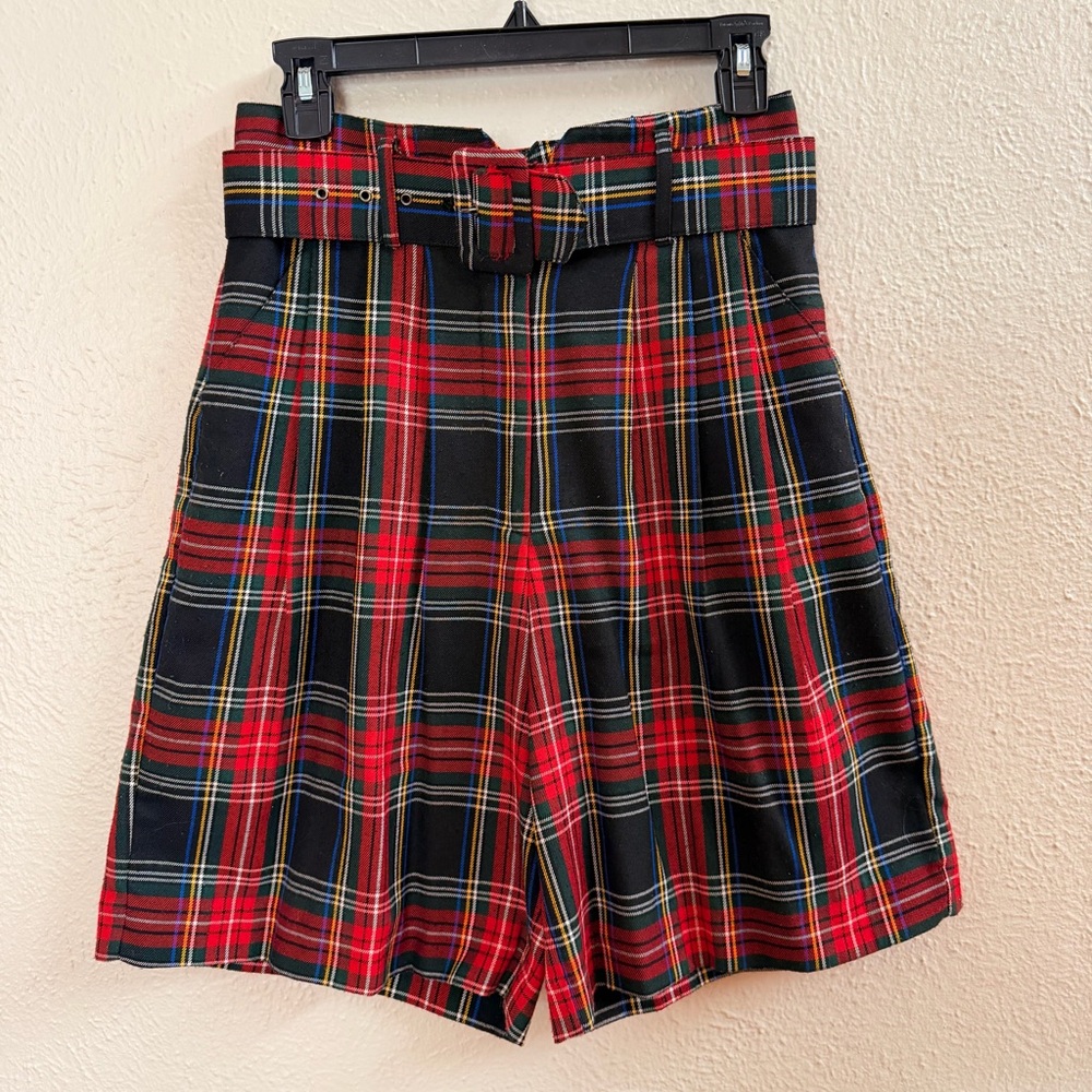 The Limited red plaid belted Bermuda shorts